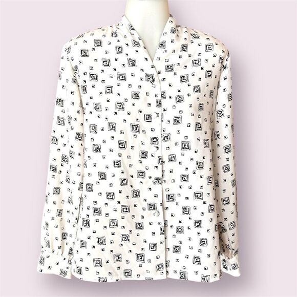 PENDLETON Vintage 80s/90s Geometric Print Button Front Blouse - Picture 1 of 11